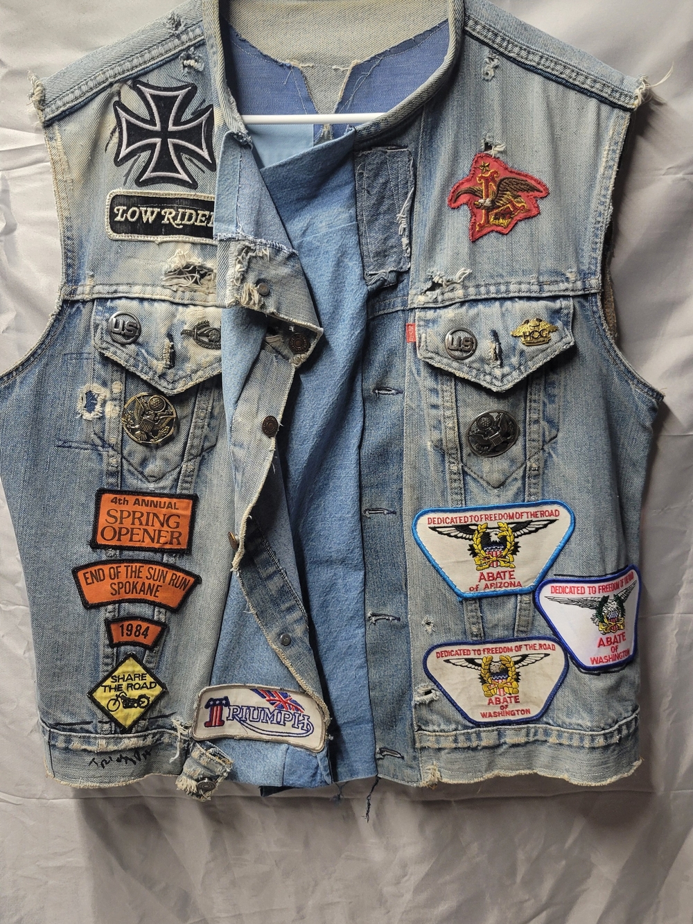 Vtg 1960s Levis Big E Denim Vest Harley Davidson WWII 1980s Custom Patches XL